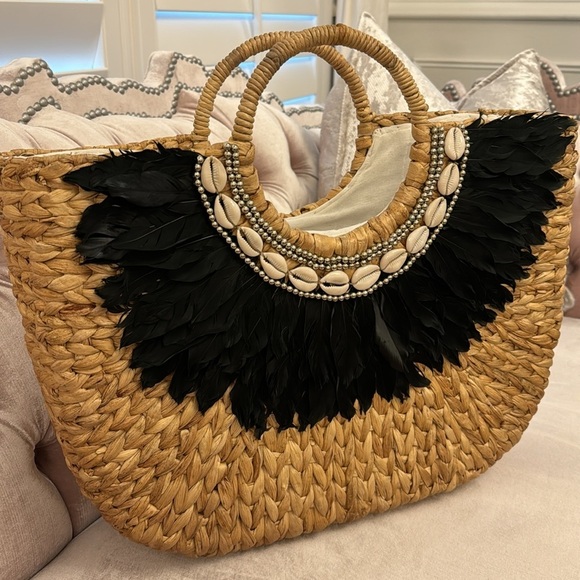 LARGE HANDMADE BRACH BAG WITH FEATHERS - Picture 5 of 17